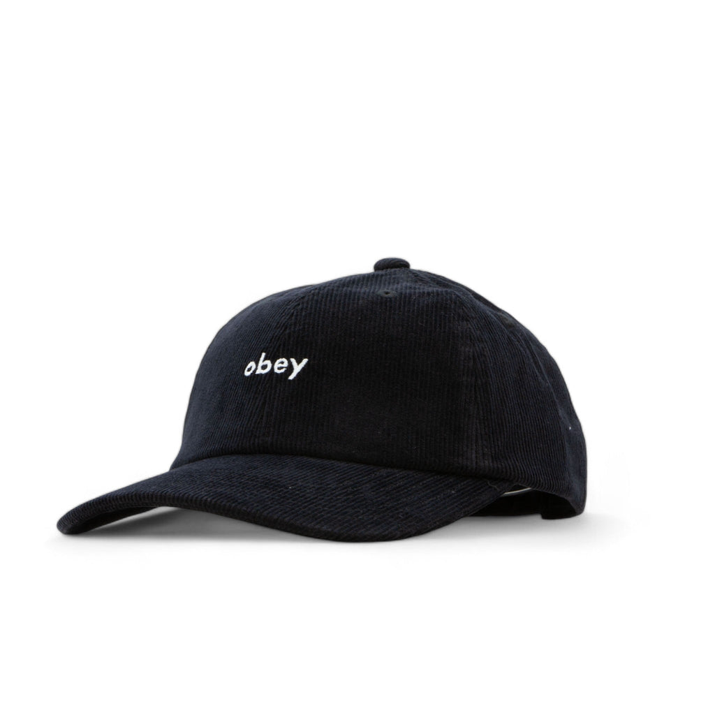 Obey Lowercase Corduroy 6 Panel Strapback Cap - Black - Pretend Supply Co.