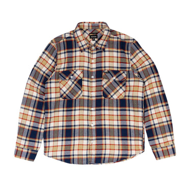 Brixton Bowery Long Sleeved Shirt - Washed Navy/Barn Red/Off White - Pretend Supply Co.