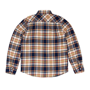 Brixton Bowery Long Sleeved Shirt - Washed Navy/Barn Red/Off White - Pretend Supply Co.