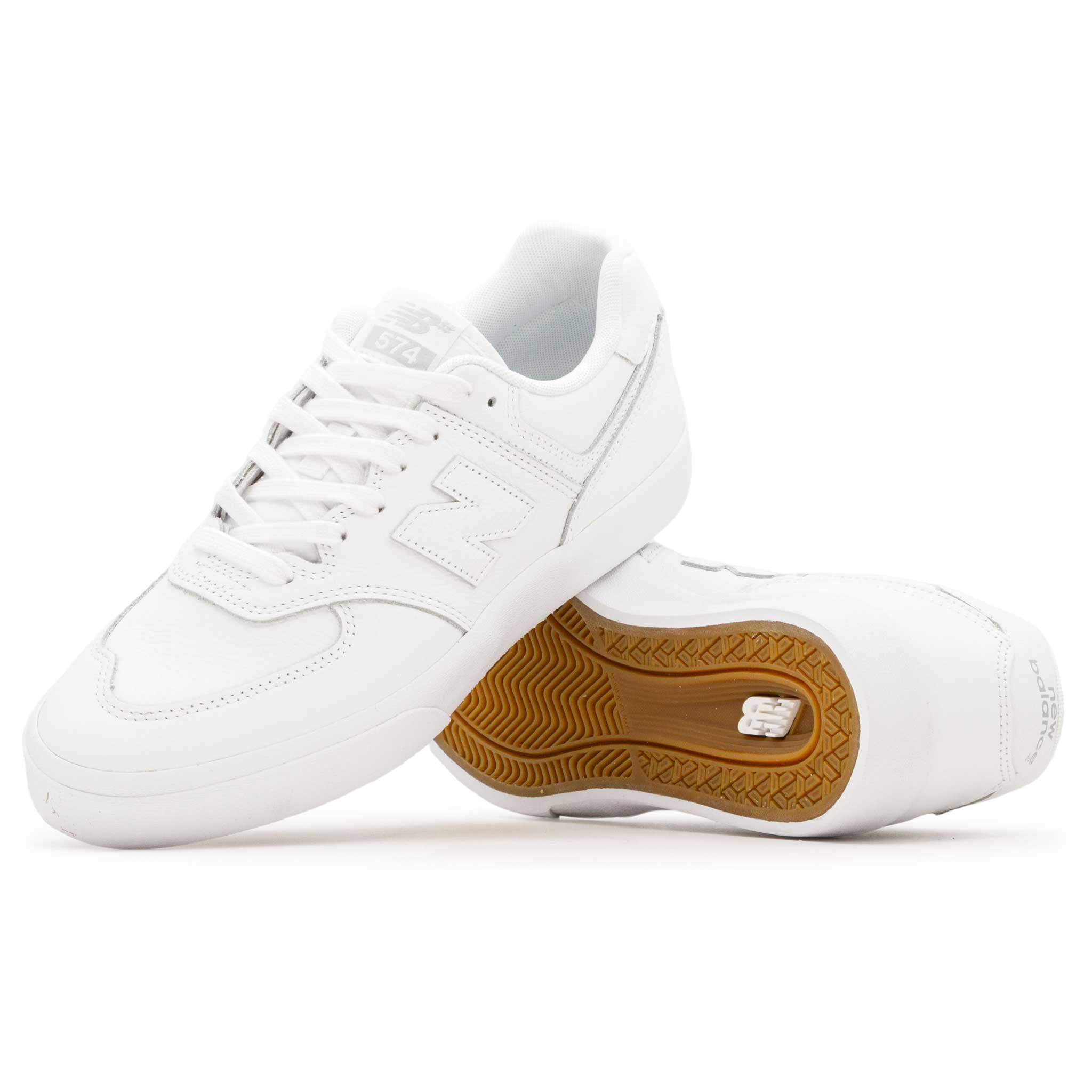 New Balance NM574 Vulc Shoes - White/White | Pretend Supply Co.